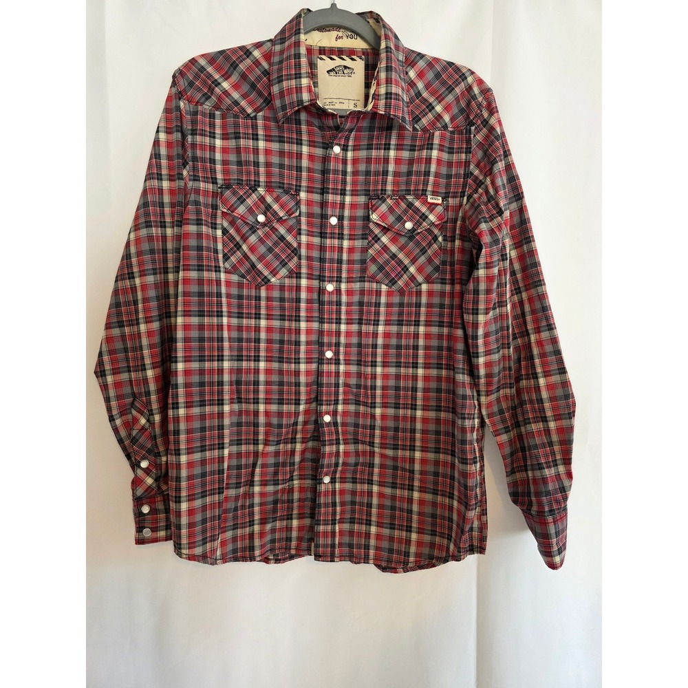 Vans Mens Plaid Snap Button Western‎ Shirt Red Black Size S
